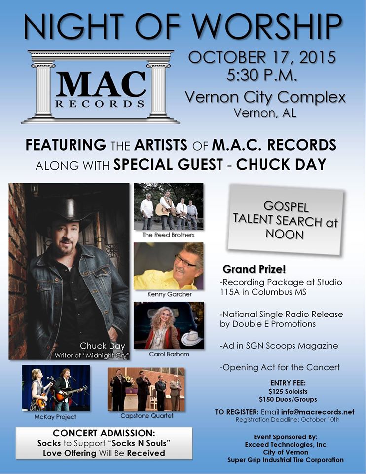 M.A.C. Records Night of Worship– October 17th in Vernon, AL