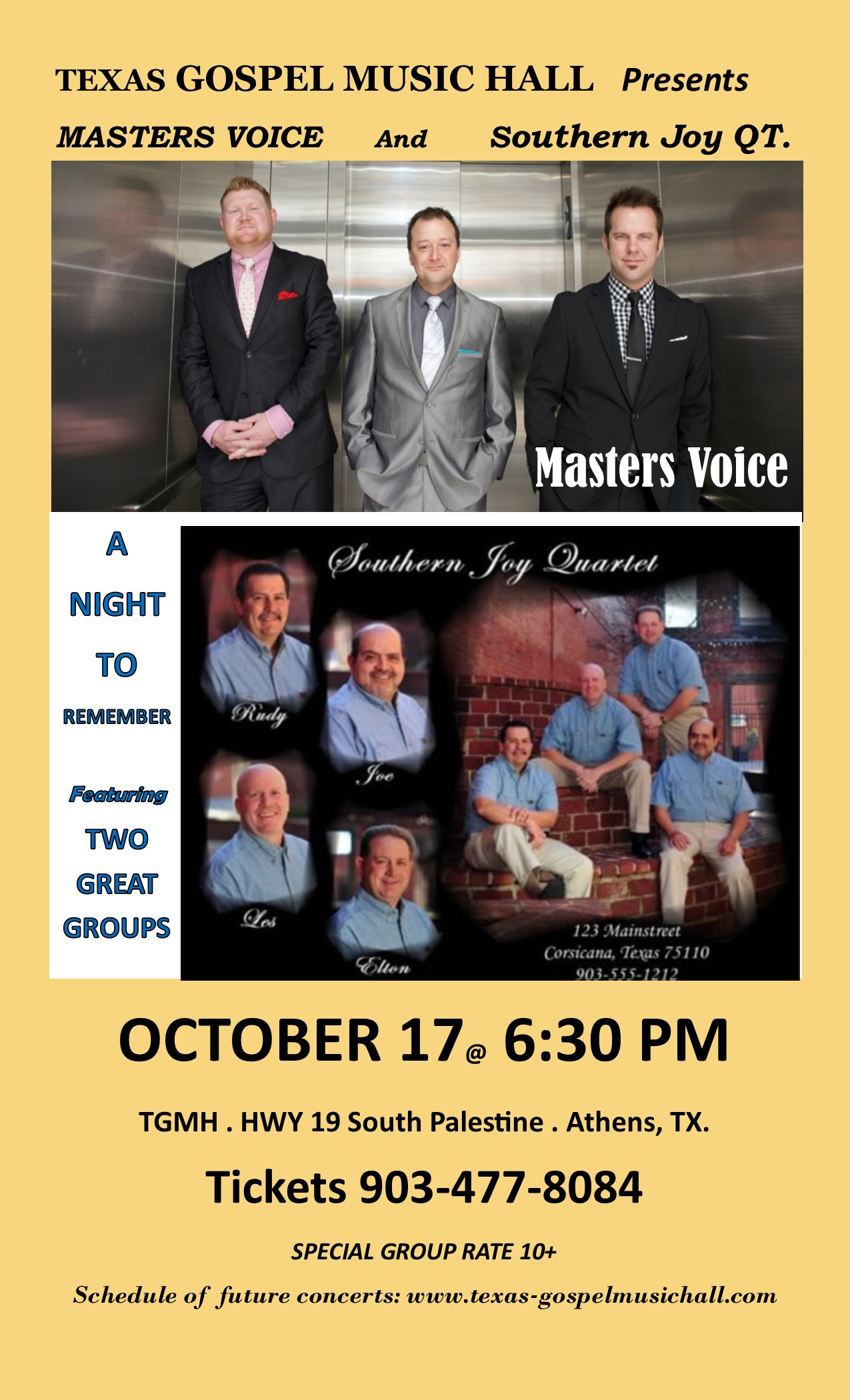 Texas Gospel Music Hall Presents MASTERS VOICE and SOUTHERN JOY QUARTET